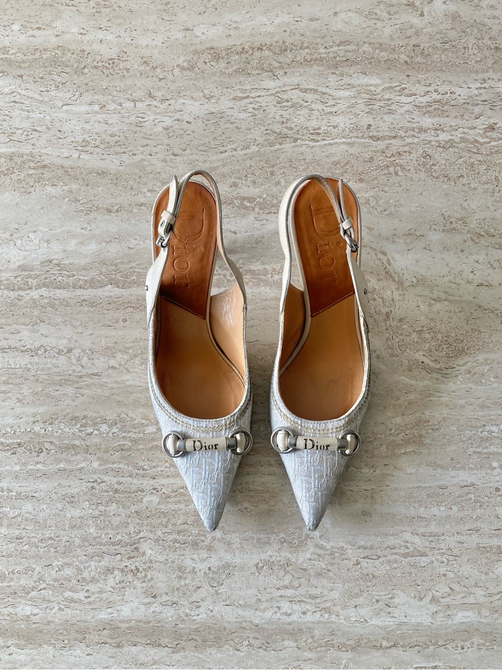 Vintage Dior Trotter Logo Ring Slingback Heels